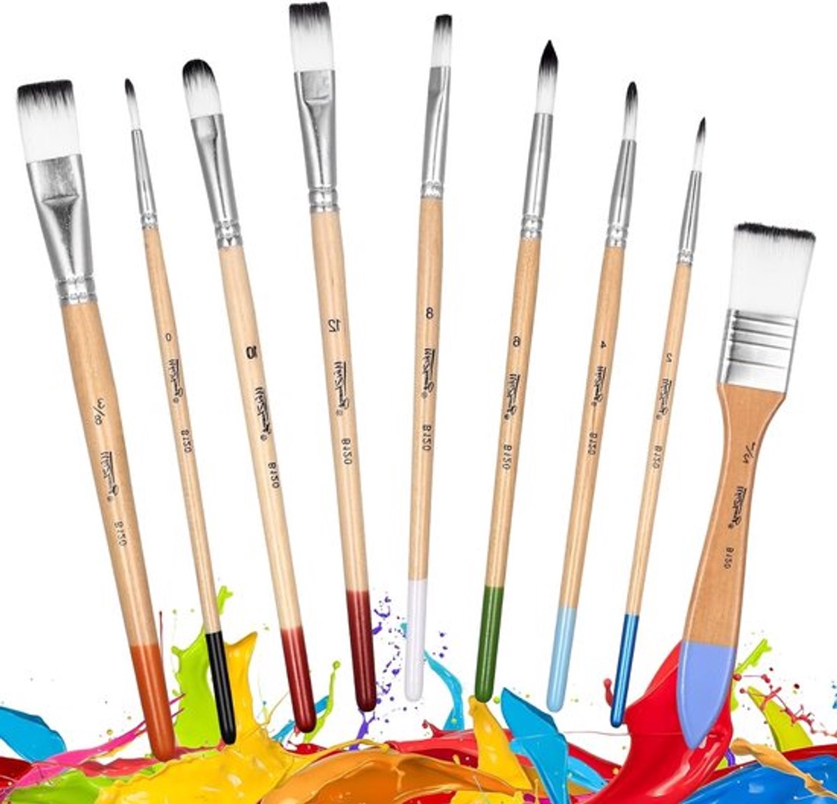 Complete Set van 9 Professionele Verfkwasten voor Waterverf, Acryl en Olieverf - Ideaal voor Kunstenaars en Hobbyisten