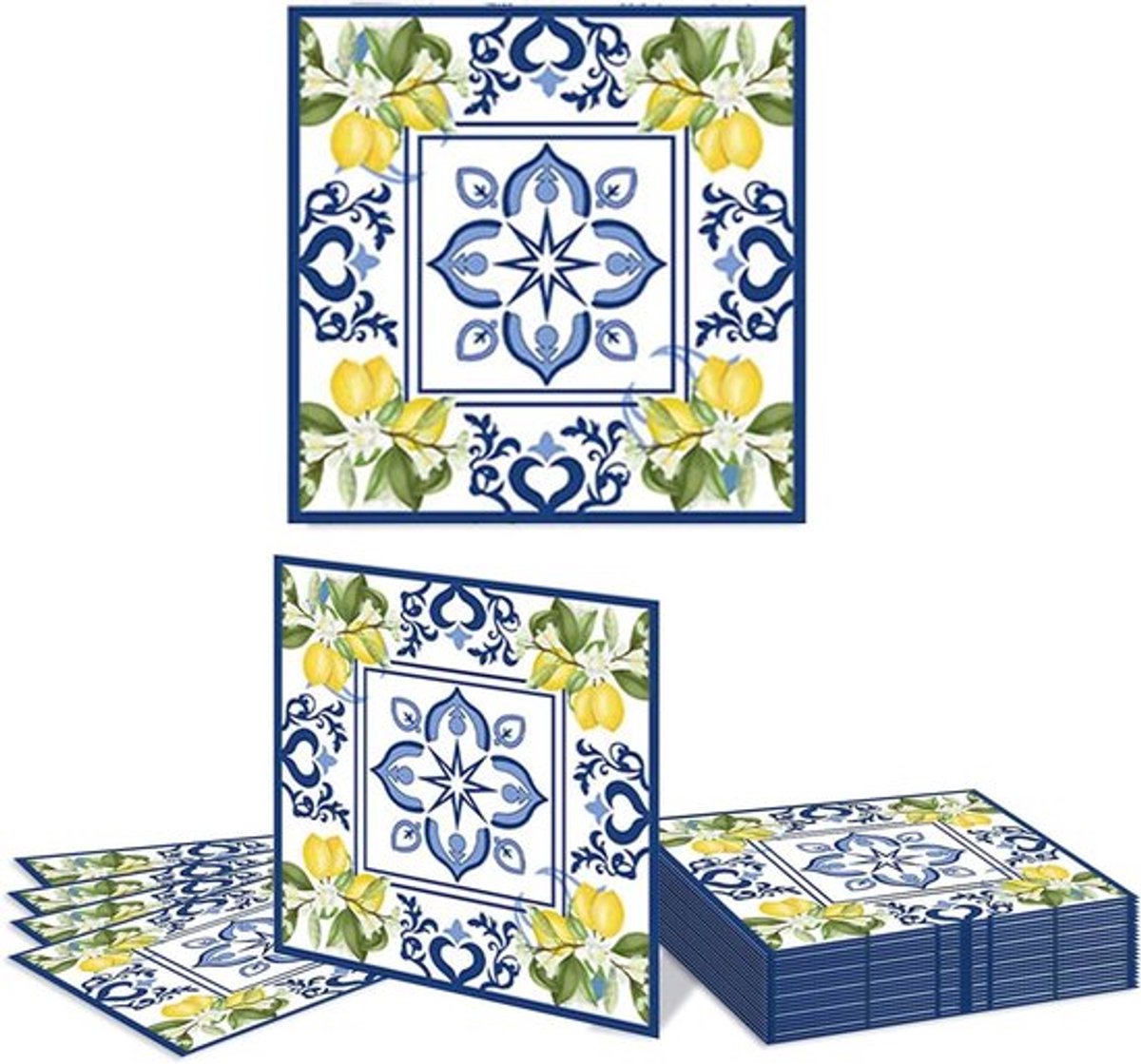 20 Stuks Papieren Servetten met Citroenen - Cyan Blauw en Geel - Wegwerp Tafelservetten voor Lunch en Diner