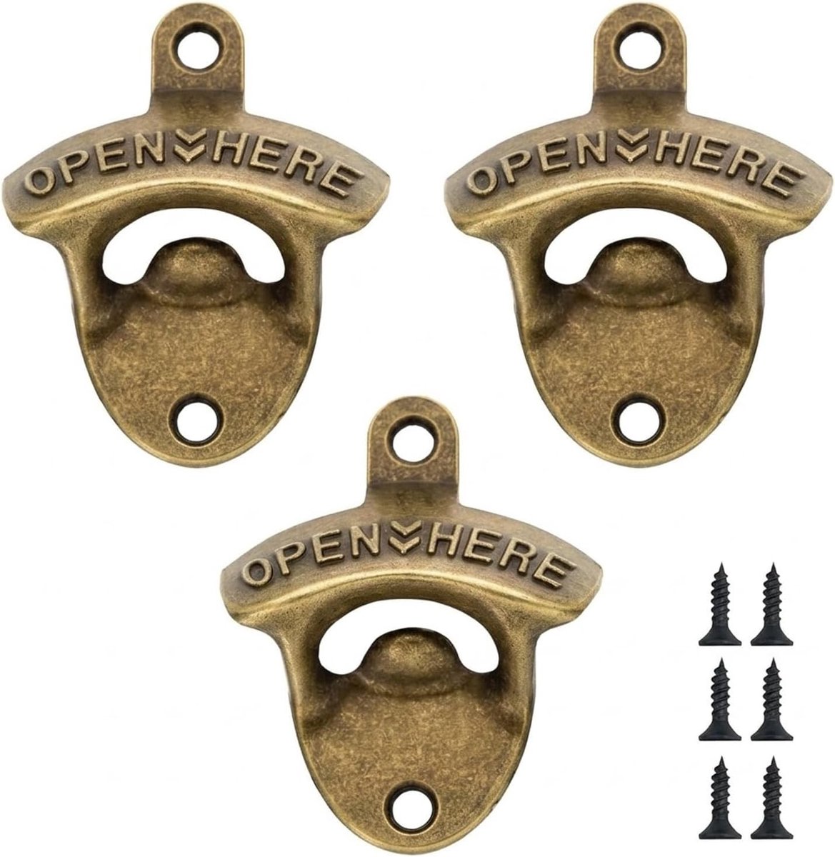 Wandflesopener - Brons - 6,2 x 7,2 cm - Zinklegering met Vintage Uiterlijk - Voor Thuis en Buiten