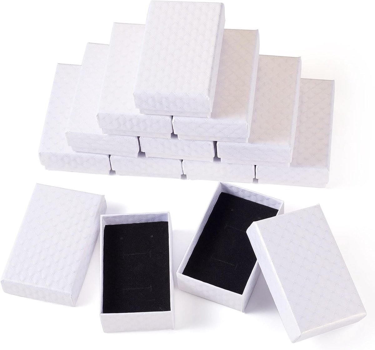 SnelShoppen - 12 Stuks Rhombus Woven Kartonnen Dozen voor Sieraden - Wit - Perfect voor Ringen, Oorbellen, Kettingen - Compacte Presentatie Dozen voor