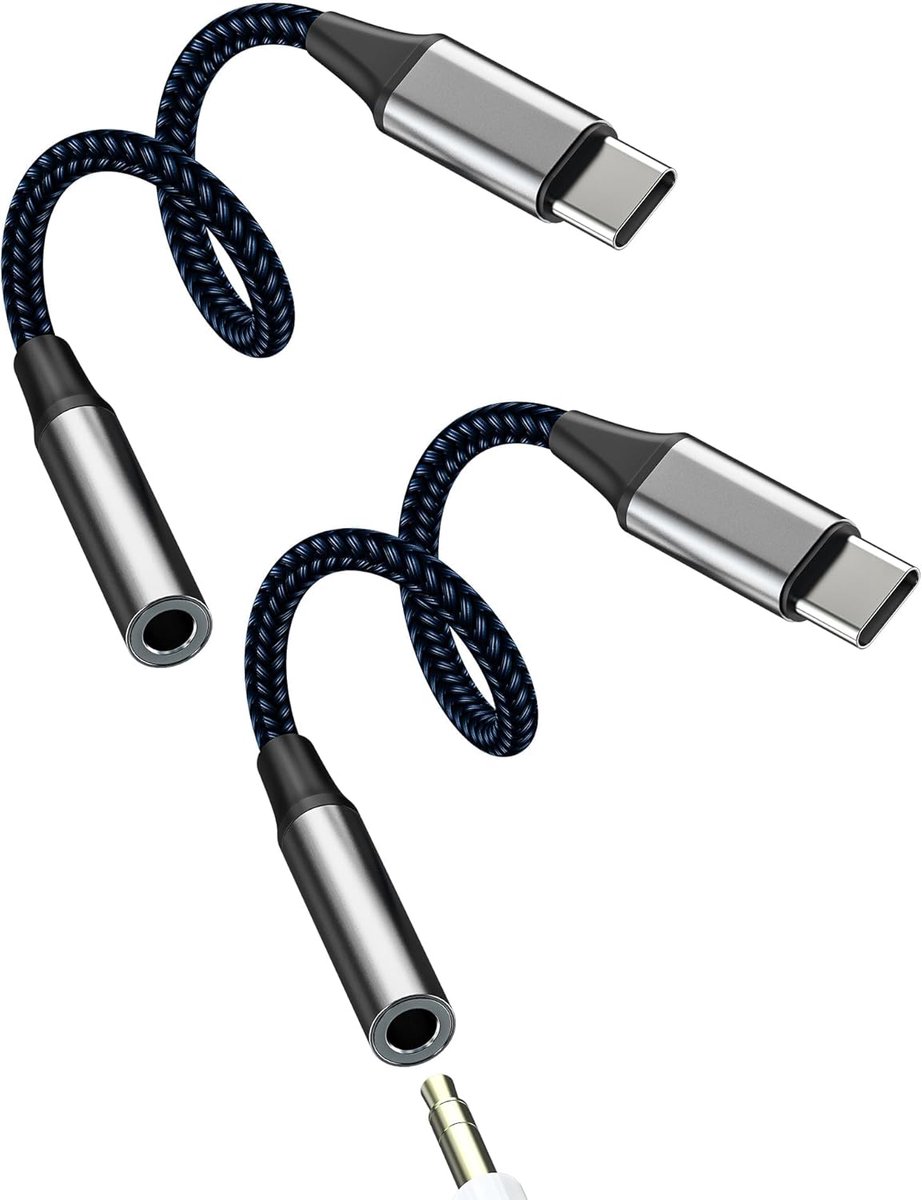 SnelShoppen - USB C naar 3.5 mm jack adapter (2 stuks) AUX Audio Oortelefoon Aansluiting voor iPhone 16 15, Compatibel met Samsung Galaxy S24 Hoofdtel