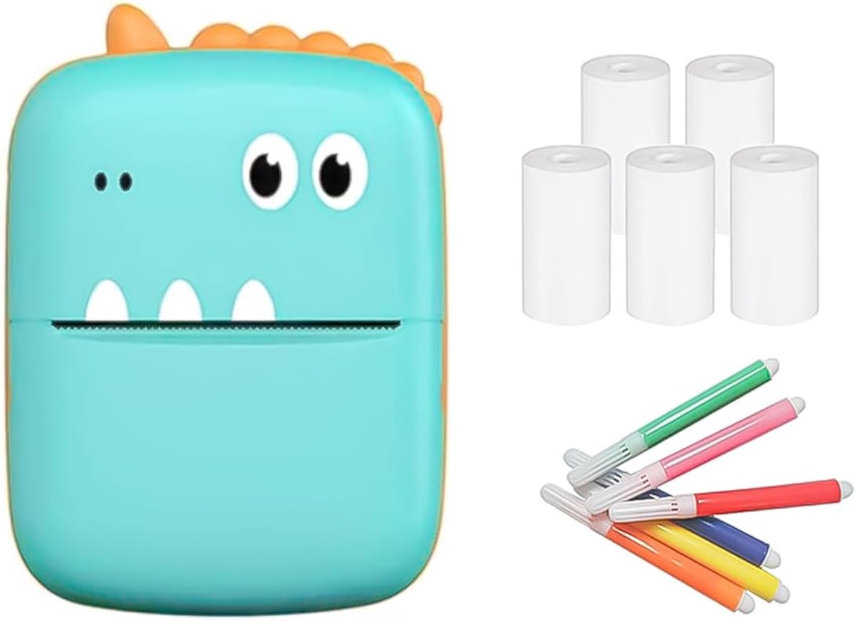 SnelShoppen - Pocket Printer Bluetooth Verbinding Dinosaurus Vorm Thermische Printmachine Inkless Zwart-wit Afdrukken voor Afbeelding Label Tekst