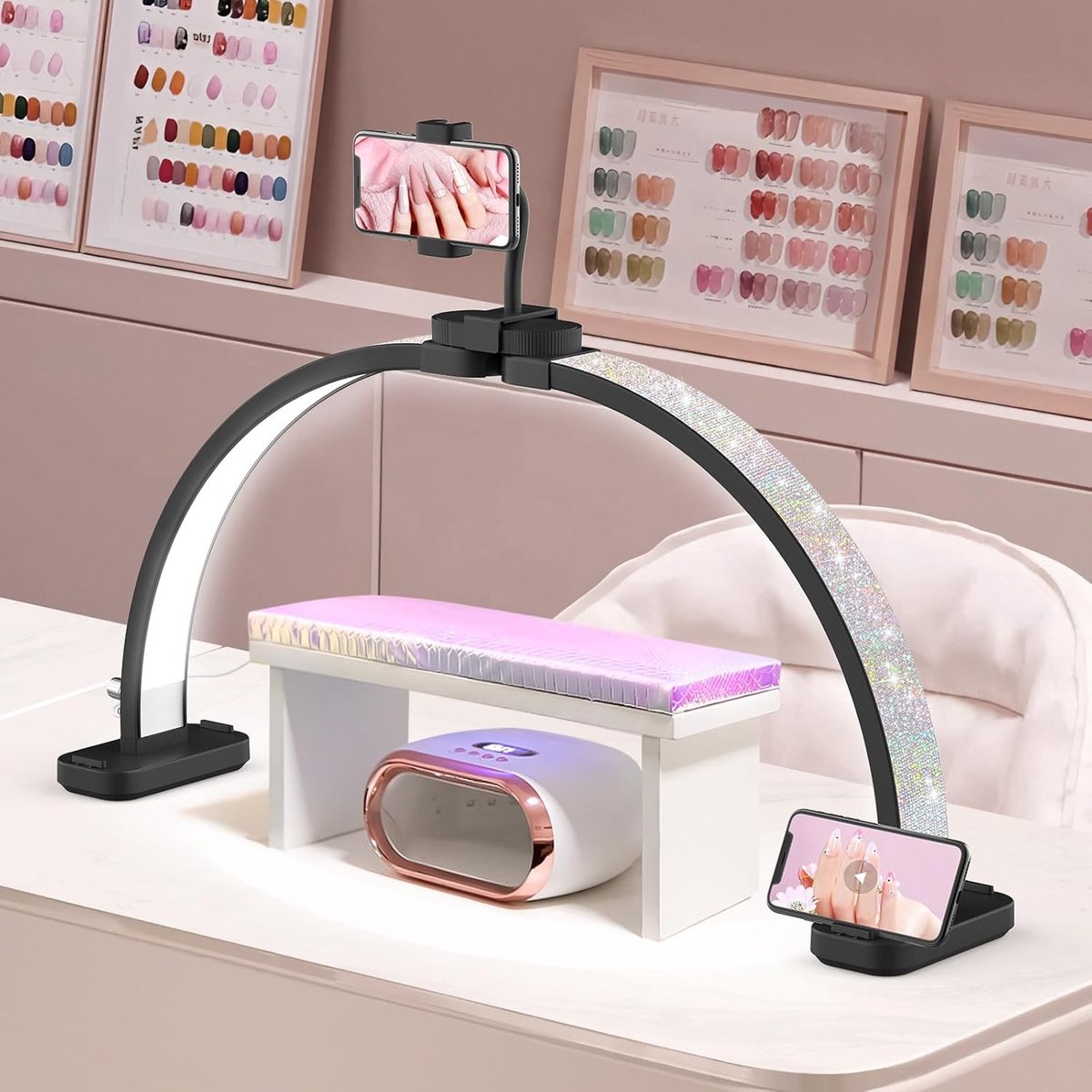 Halve Maanlamp voor Nagels - Zwart - 34,8 x 44,2 x 11,9 cm - Professionele LED Lamp met 3 Kleurmodi en Dimbare Helderheid - Voor Schoonheidsspecialisten
