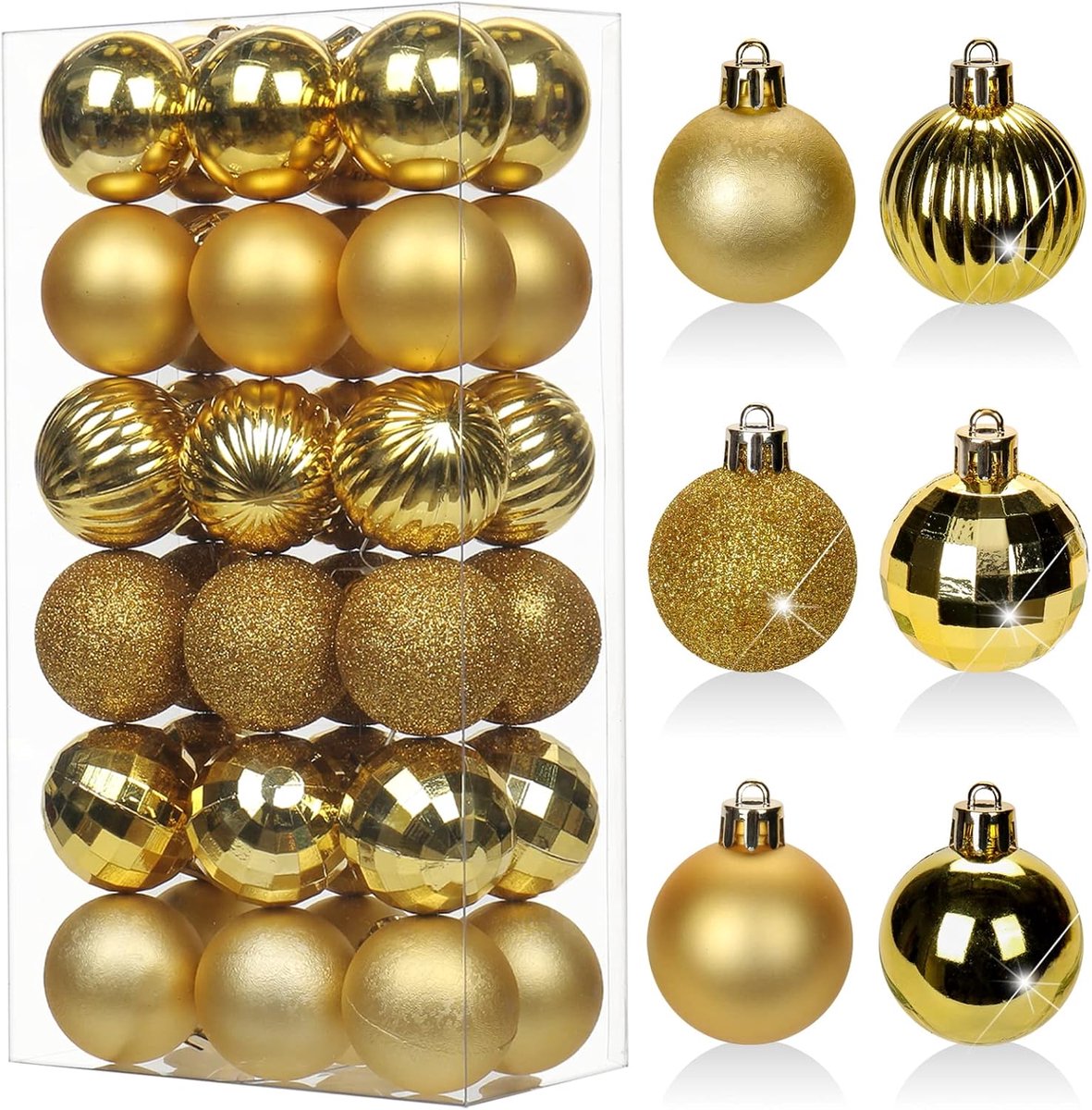 SnelShoppen - Set van 36 Kerstballen 4 cm - Plastic Kerstboomdecoraties met Hangoogje - Diverse Stijlen en Kleuren voor Feest, Bruiloft, Vakantie, Ker