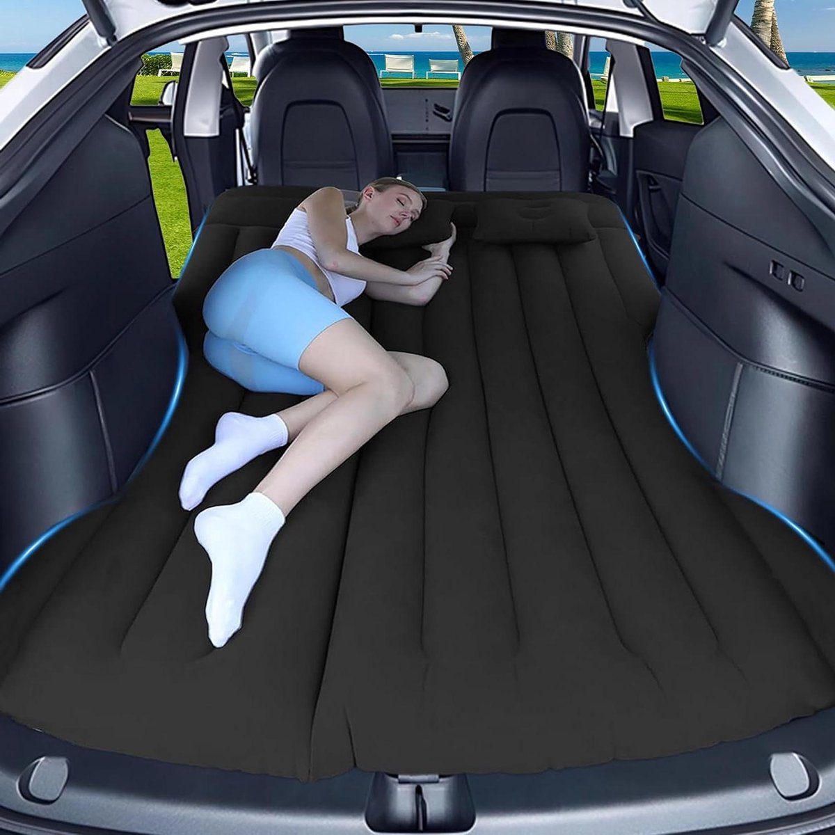 Auto Luchtmatras - Opblaasbaar Bed - Comfortabel Reizen - 4 Onafhankelijke Luchtkamers - 195 x 130 cm - Zwart
