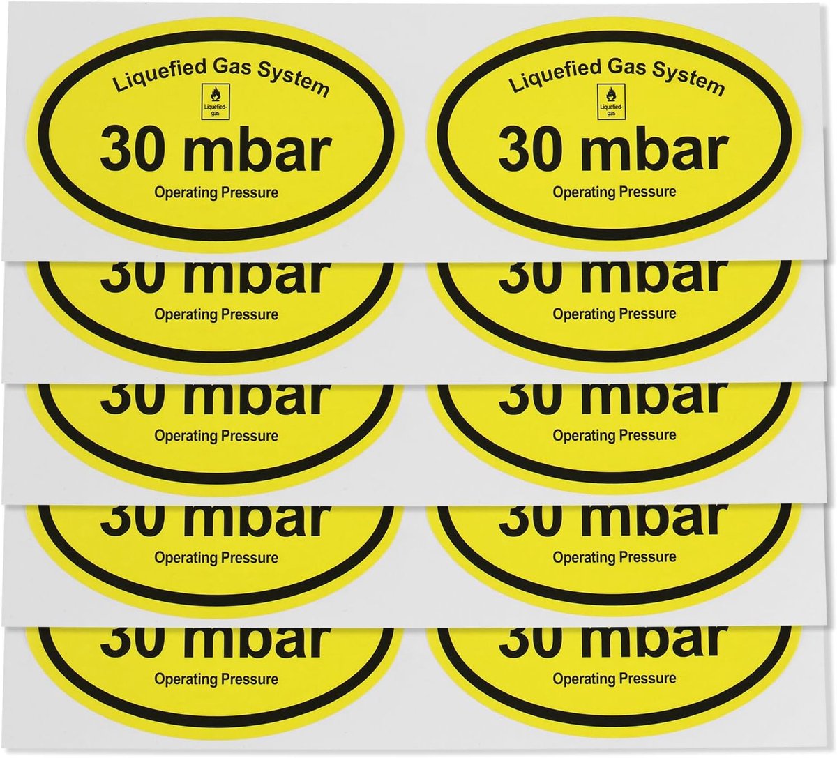 SnelShoppen - 10 Stuks Werkdruk Stickers 9.2x5.8cm PVC Stickers voor Gas- en Vloeistofsystemen - Duurzame en Waterbestendige Labeling voor Drukregelaa