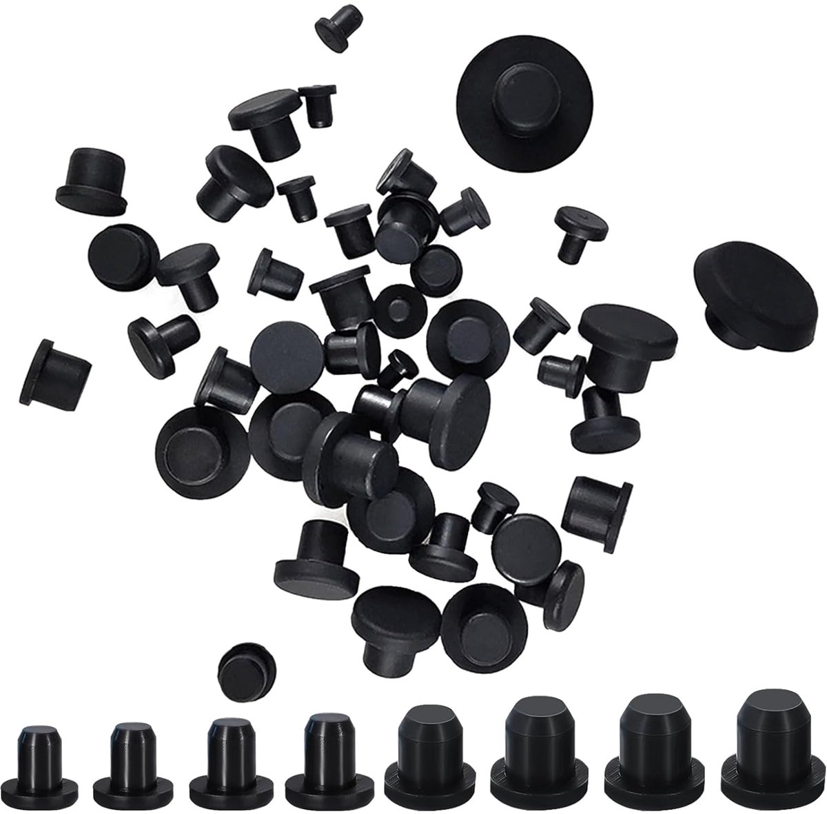 SnelShoppen - 80 Silicone Rubber Stoppen, Rubber Doppen voor Ronde Gaten, Zwart Silicoon, Maten 4-9.5 mm, Ideaal voor Huishoudelijk Gebruik en Vervang