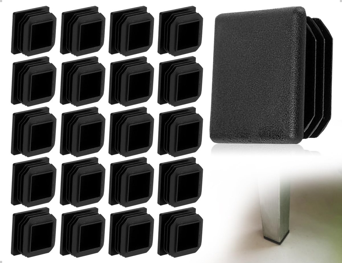 SnelShoppen - Pack van 20 Plastic Pijpafdekkappen Vierkante Stoppen Tube Covers End Caps voor Vierkante Buizen (Zwart, 25 x 25 mm)