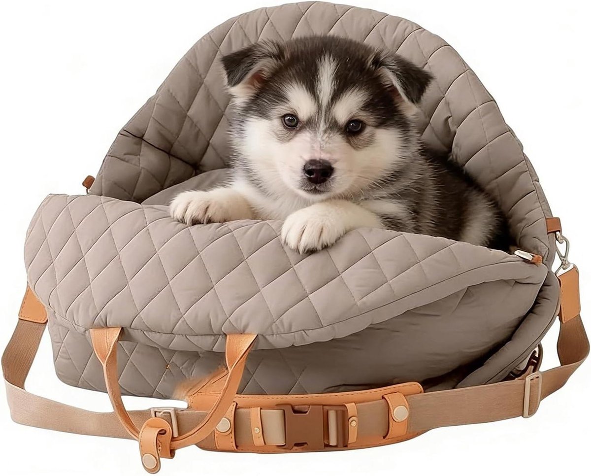 Hondenstoel Kleine Honden - Autostoeltje Puppy - Veilig Reizen - Omhullende Steun - 40 x 30 x 6 cm - Kameel