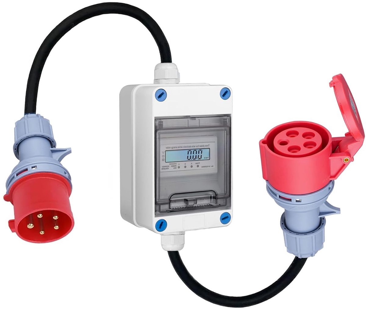 Mobile Digital Flow Meter with 3 Phase CEE Plug and Coupling Industrial Plug LED Flow Meter for Caravans, Electric - ShopVlot