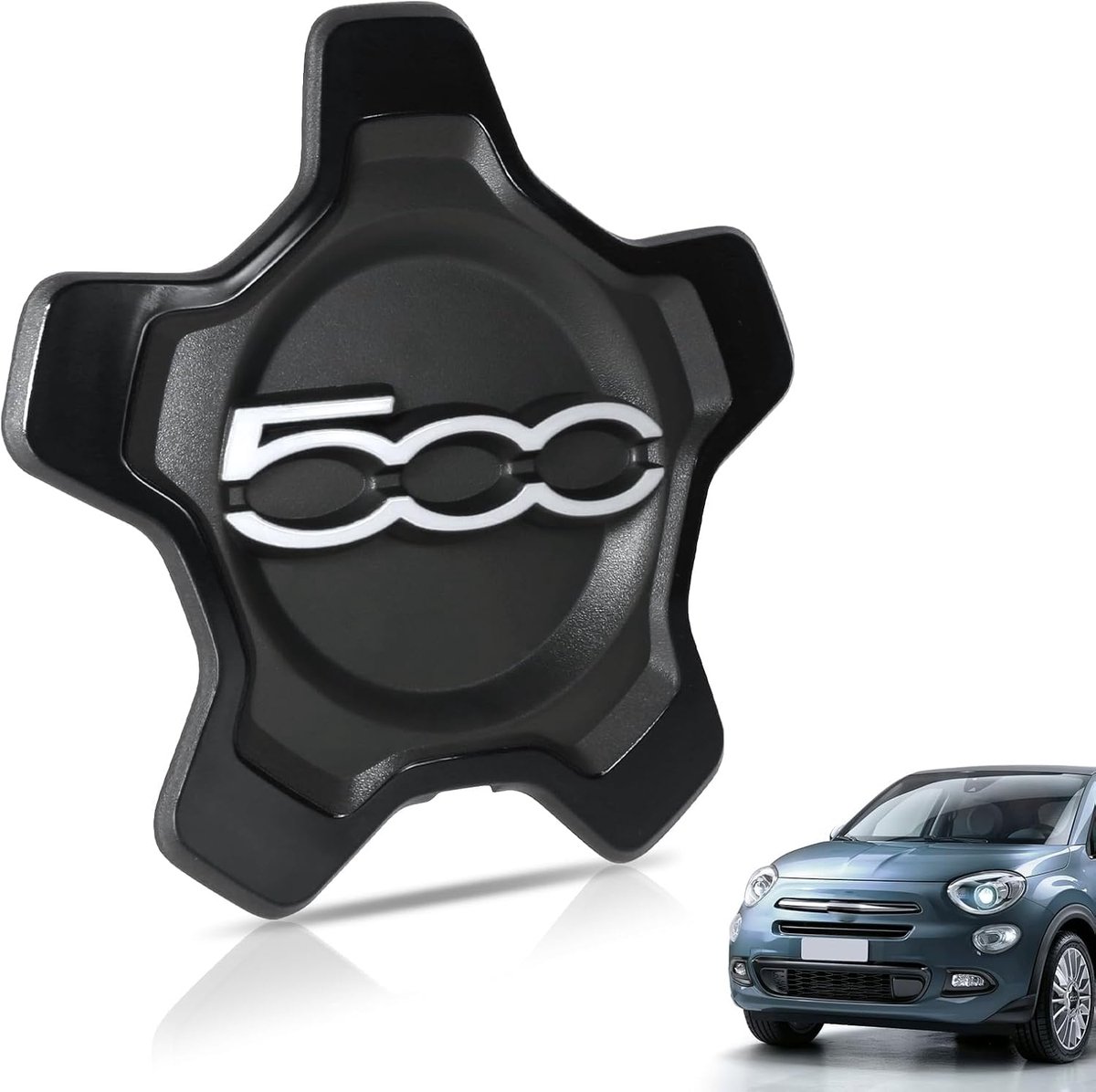 SnelShoppen - FIAT 500 x hubcaps zwart | Hoogwaardige ABS vervangende velgen met afneembare verchroomde ring, eenvoudige montage, perfecte pasvorm voo