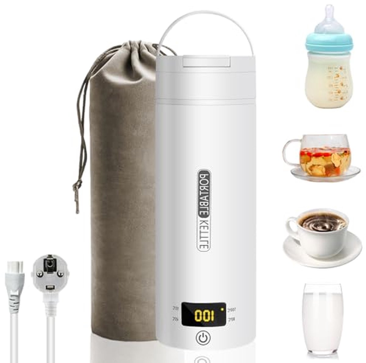Elektrische Reiskoker - Draagbare Waterkoker - Drankjes Bereiden - Instelbare Temperatuur - 500 ml - Wit