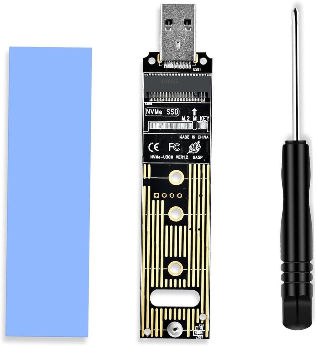 SnelShoppen - M.2 NVMe naar USB Adapterkaart 10Gbps USB 3.1 Type A, M.2 SSD PCIe NVMe USB Adapter Lezer 10Gbps voor M Key Ondersteuning 2230 2242 2260