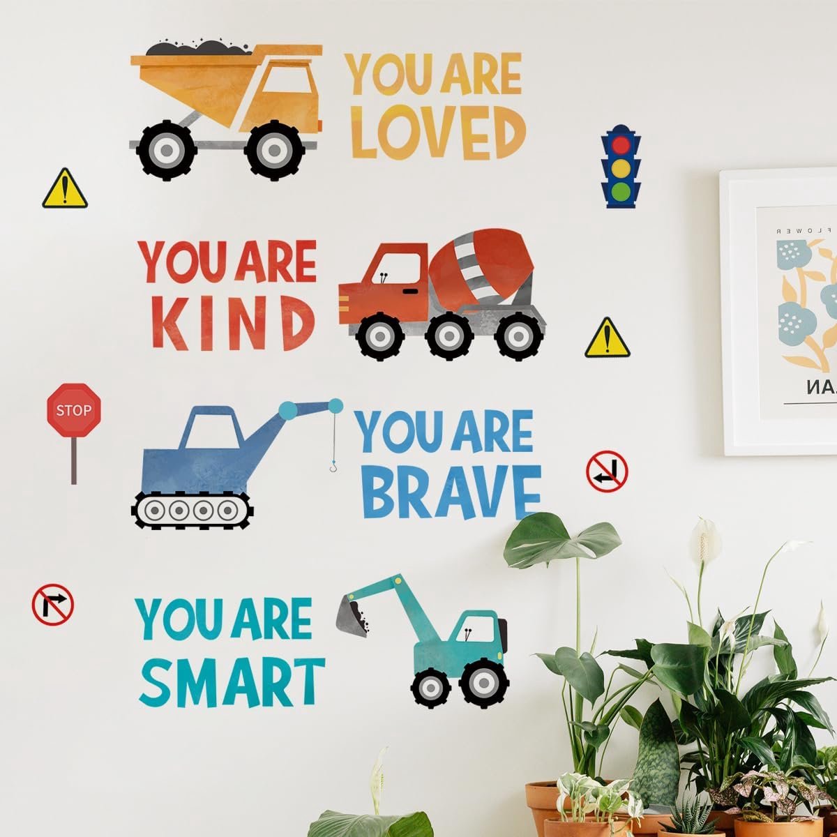 SnelShoppen - Runtoo Bouwvoertuigen Muurstickers voor Jongenskamer Boho Inspirerende Citaten Vrachtwagens en Voertuigen Wanddecoratie Peuter Kinderkam