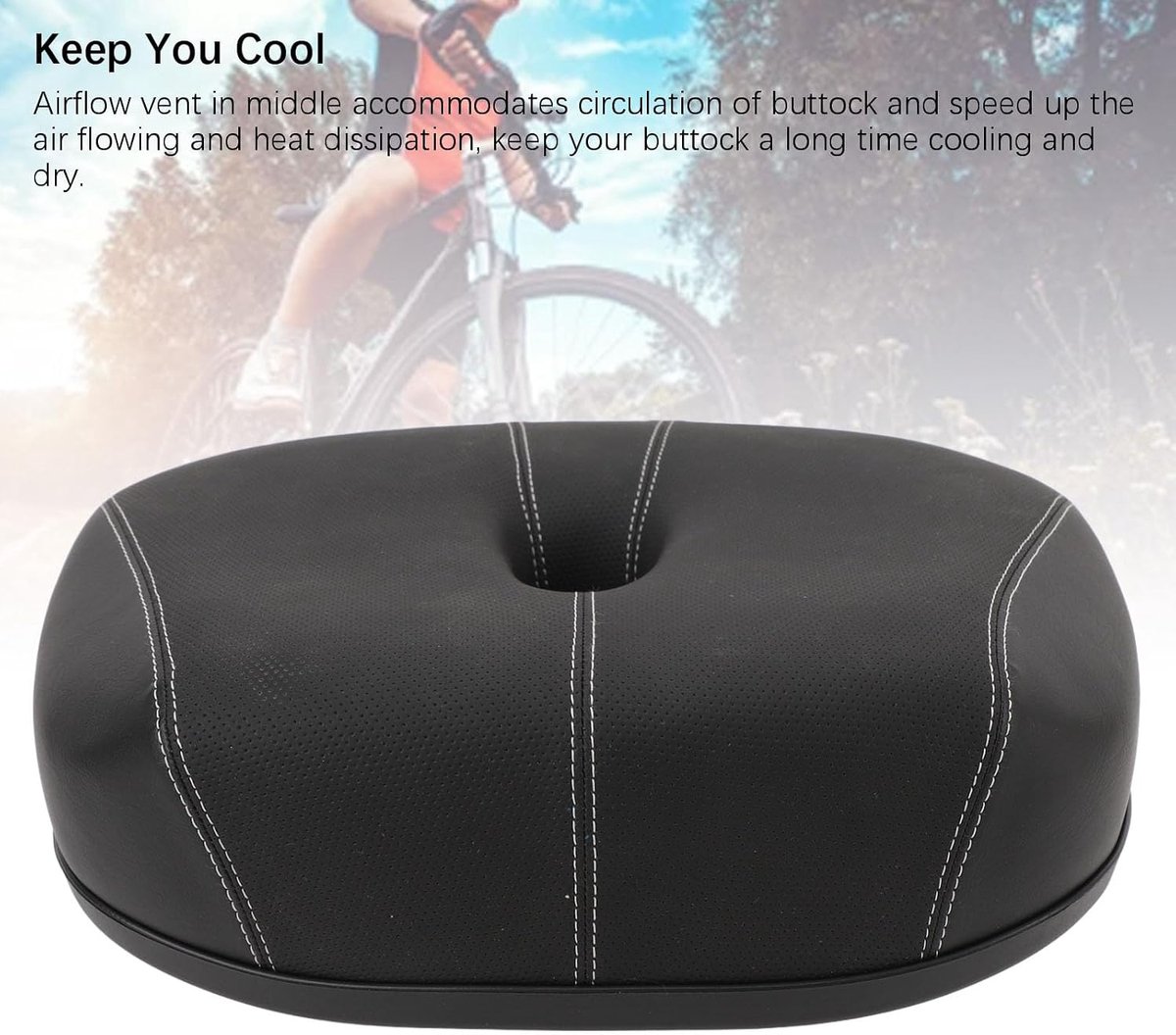 SnelShoppen - Fietszadel zonder neus, Dikke PU Leren Fietszitting, Hol en Ademend voor MTB Mountainbike en Vouwfiets, Comfortabel en Drukverlagend