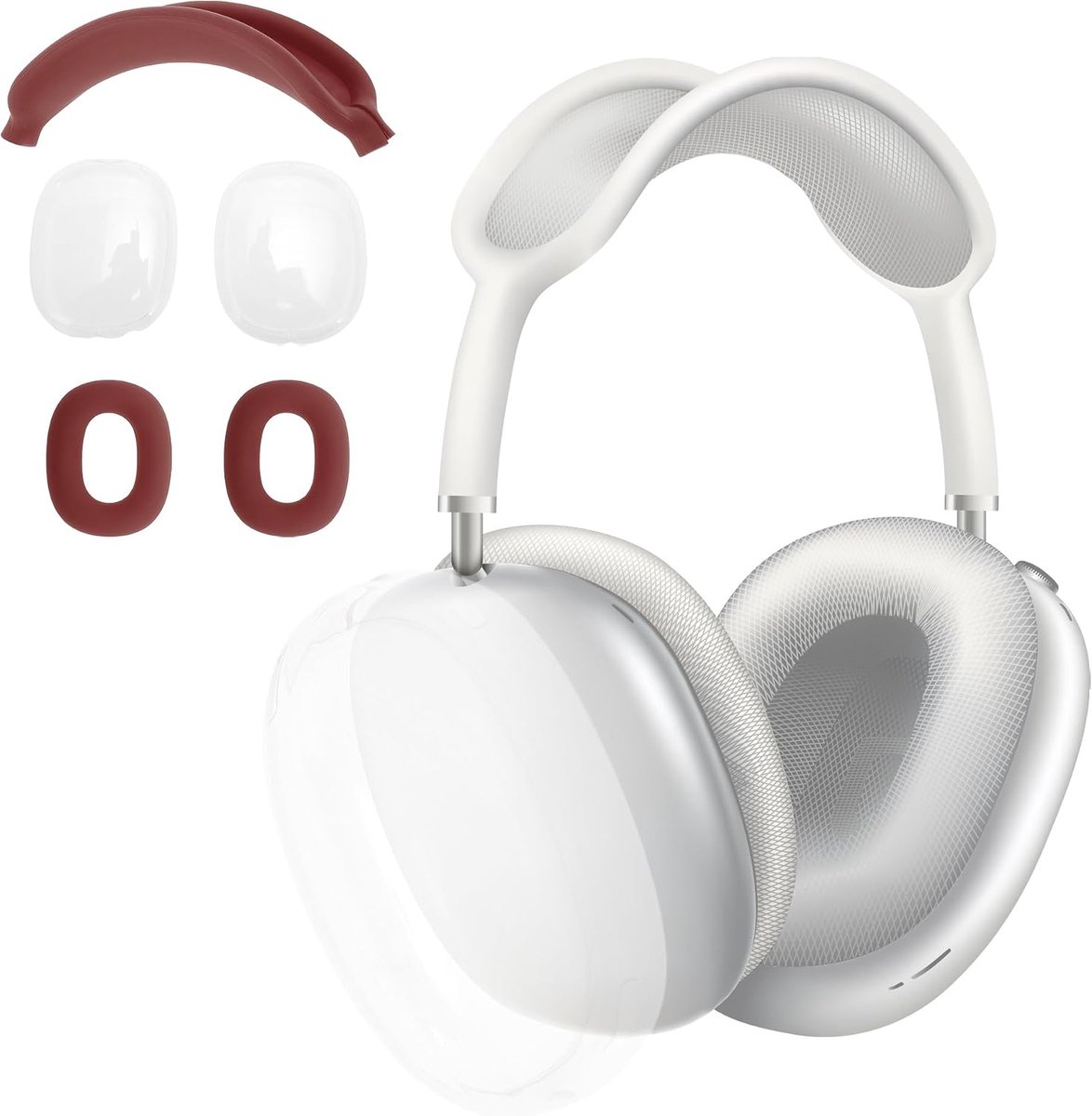 SnelShoppen - 3-in-1 Hoofdtelefoon Bescherming voor Airpod Max, Siliconen Oorkussens, TPU Hoes, Hoofdband Bescherming, Wijnrood