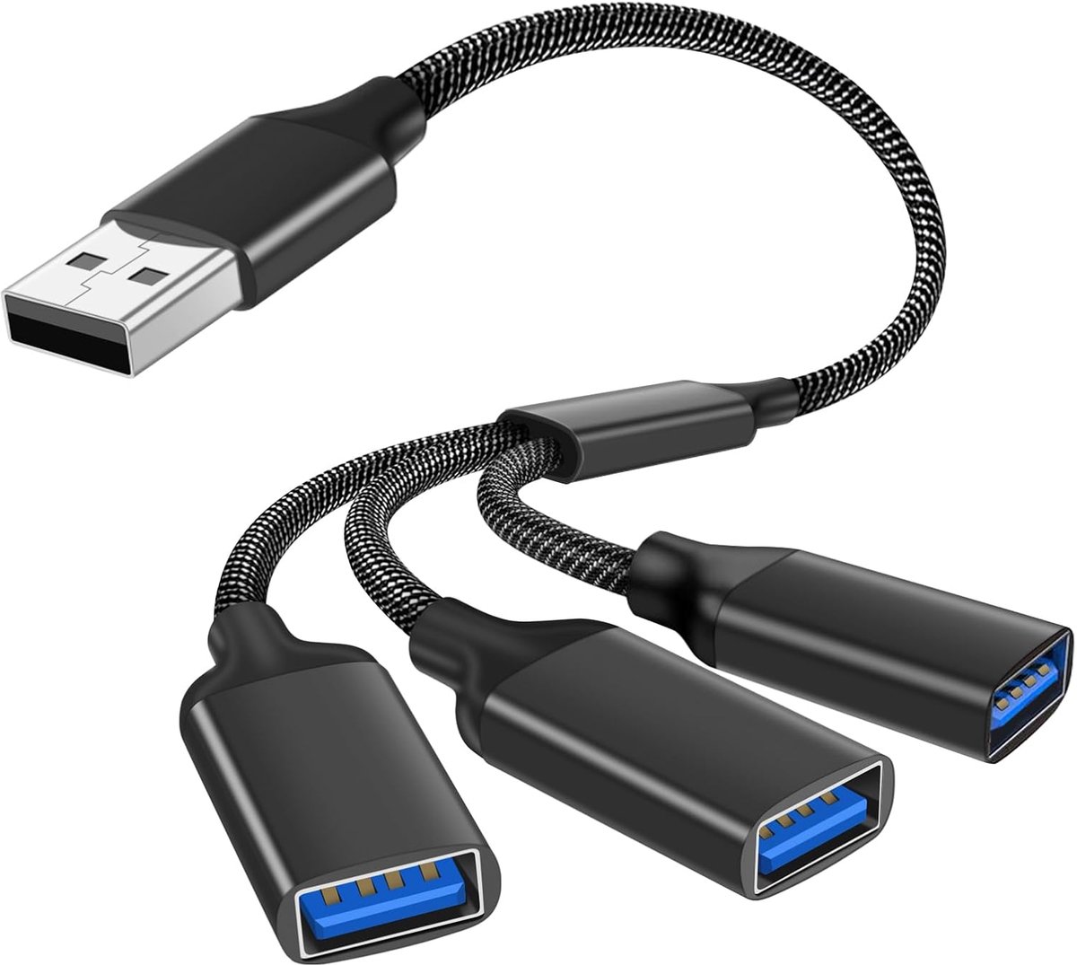 SnelShoppen - USB Splitter 3 Poorten, 3-in-1 USB Kabel Adapter, Verlengkabel voor Gegevensoverdracht en Opladen, Y Splitter voor PS4, PS5, USB 2.0