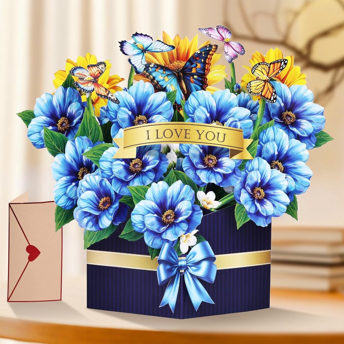 SnelShoppen - 3D Pop Up Verjaardagskaart met Papieren Poppy Bloem Boeket en Envelop, Moederdag Kaarten, 3D Wenskaart voor Vrouwen, Moeders, Meisjes, M