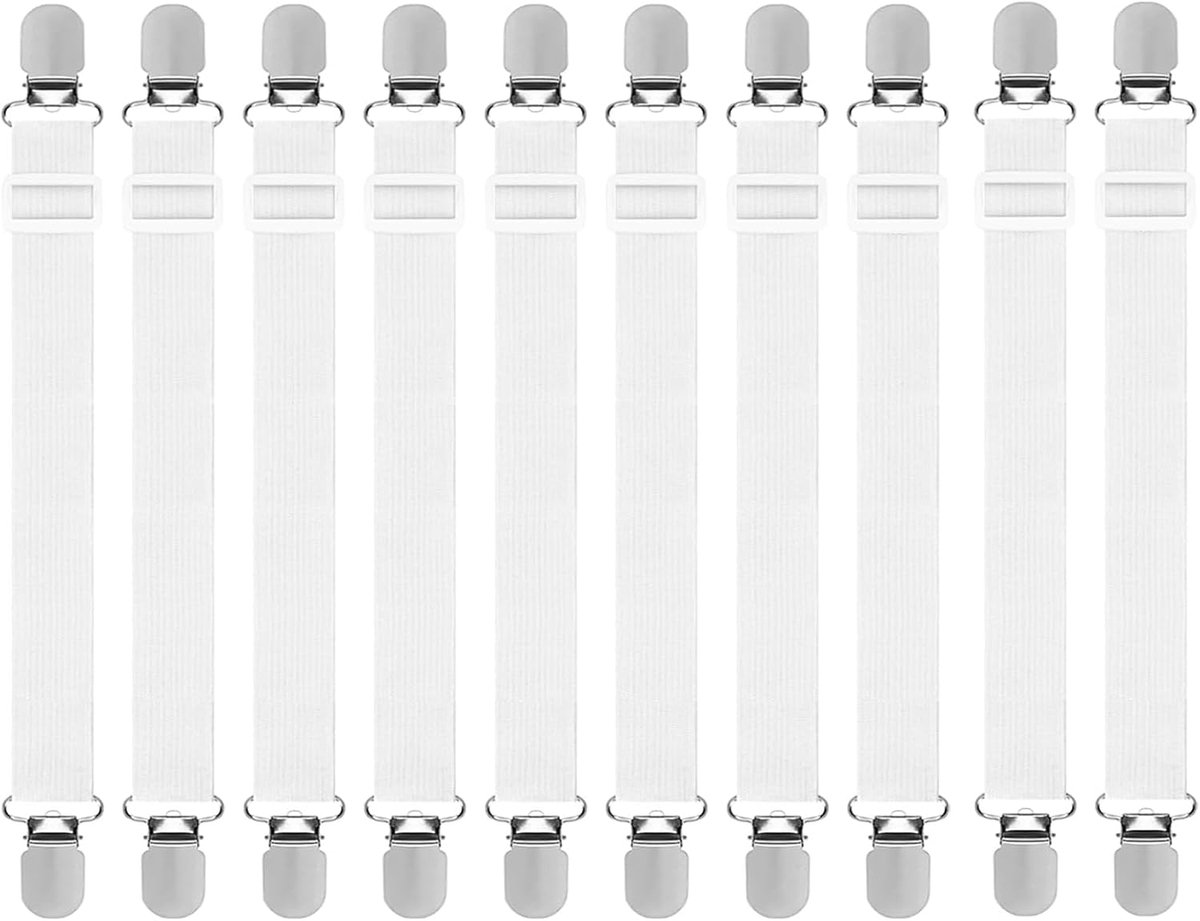 SnelShoppen - 10 Stuks Verstelbare Hoeslaken Spanners, 60-220cm, Elastische Hoeslaken Spanners met Metalen Klemmen, Matrassen Spanner voor Bedlinnen,