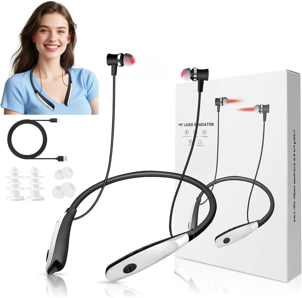 SnelShoppen - 2-in-1 Rode Lichttherapie Oordopjes voor Oren en Neus, Herbruikbare Lamp, Oplaadbaar Tinnitusapparaat voor Mannen en Vrouwen, Portable V