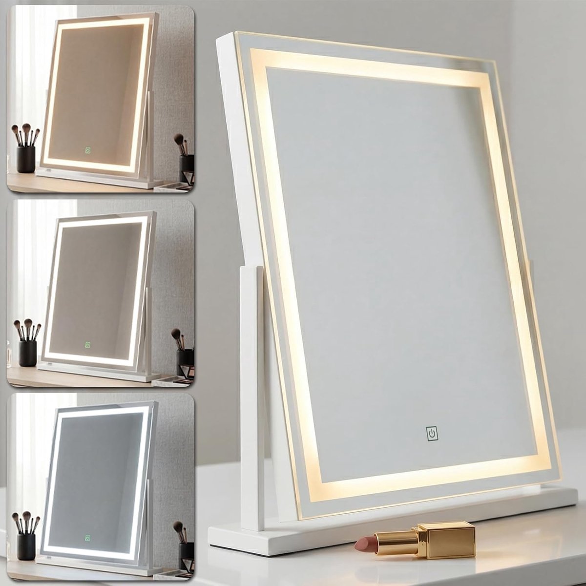 Make-upspiegel met verlichting 58x52 cm - Dimbaar - 3 lichtkleuren - 330 graden draaibaar - ShopVlot