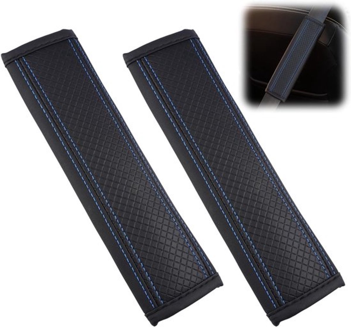 Universele Autogordel Pads - Dikke Gordelbeschermers voor Volwassenen en Kinderen (Zwart/Blauw) - Comfort en Veiligheid tijdens het Rijden