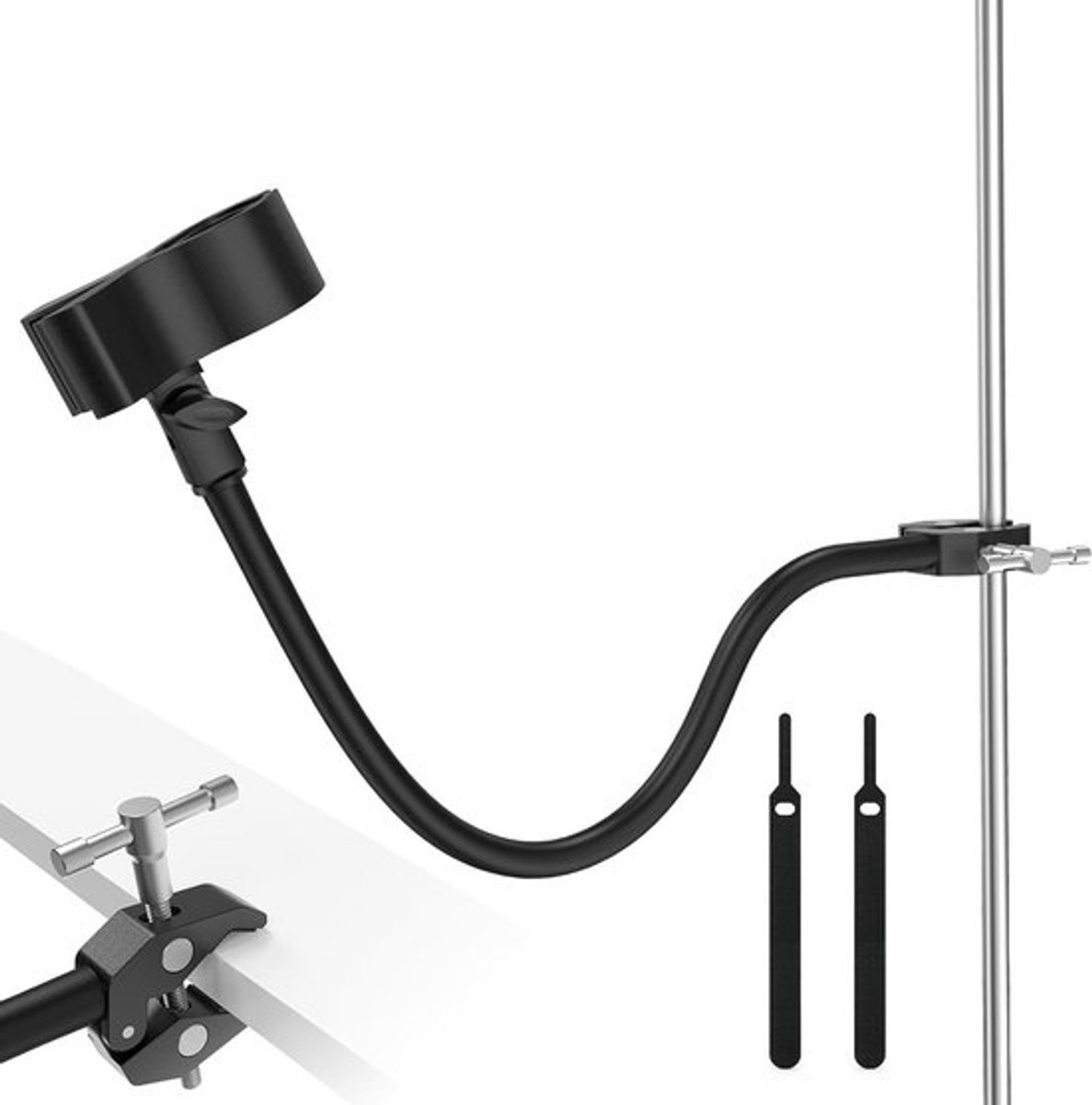 Flexibele 19" gooseneck-microfoonarm met grote microfoonclip, adapter en klem - verstelbare microfoonstandaard voor studio, ruimtebesparend en universele microfoonhouder