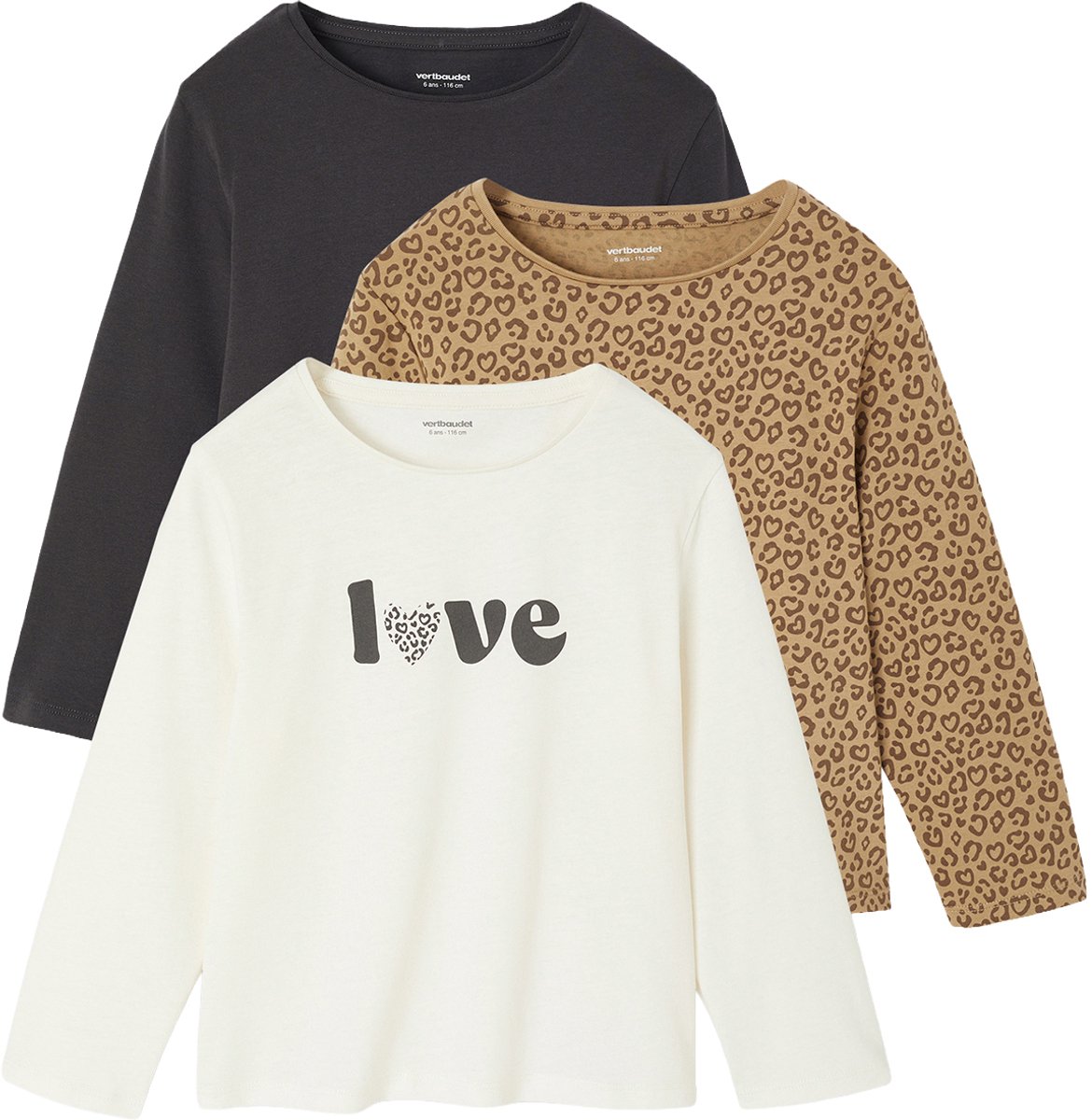 Vertbaudet Set van 3 BASICS meisjesshirts met lange mouwen