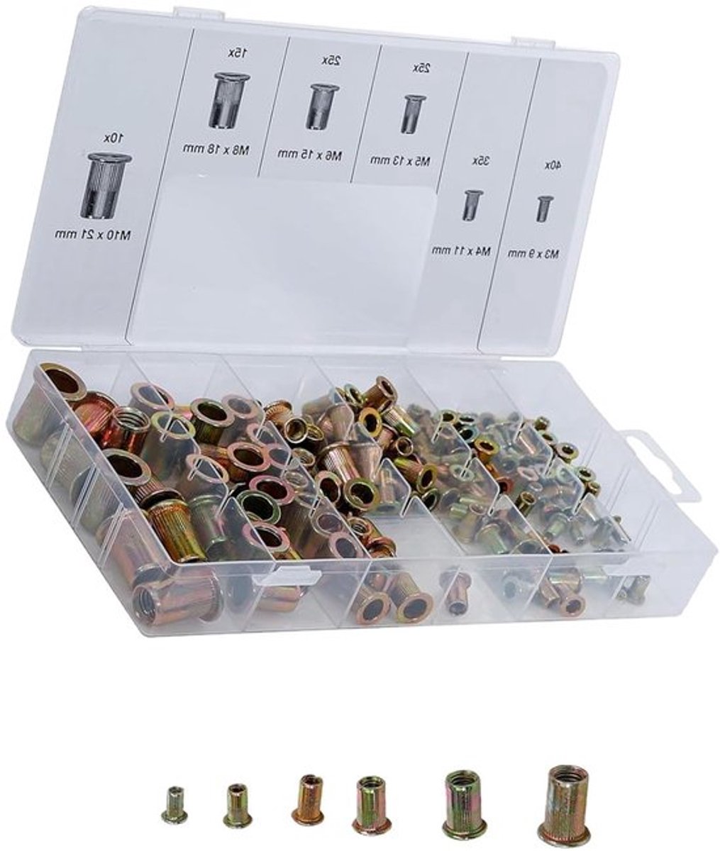 150 Stuks Rivet Nuts Assortiment van Gegalvaniseerd Staal voor M3 M4 M5 M6 M8 M10 - Ideaal voor Metaal en Kunststof Bevestigingen
