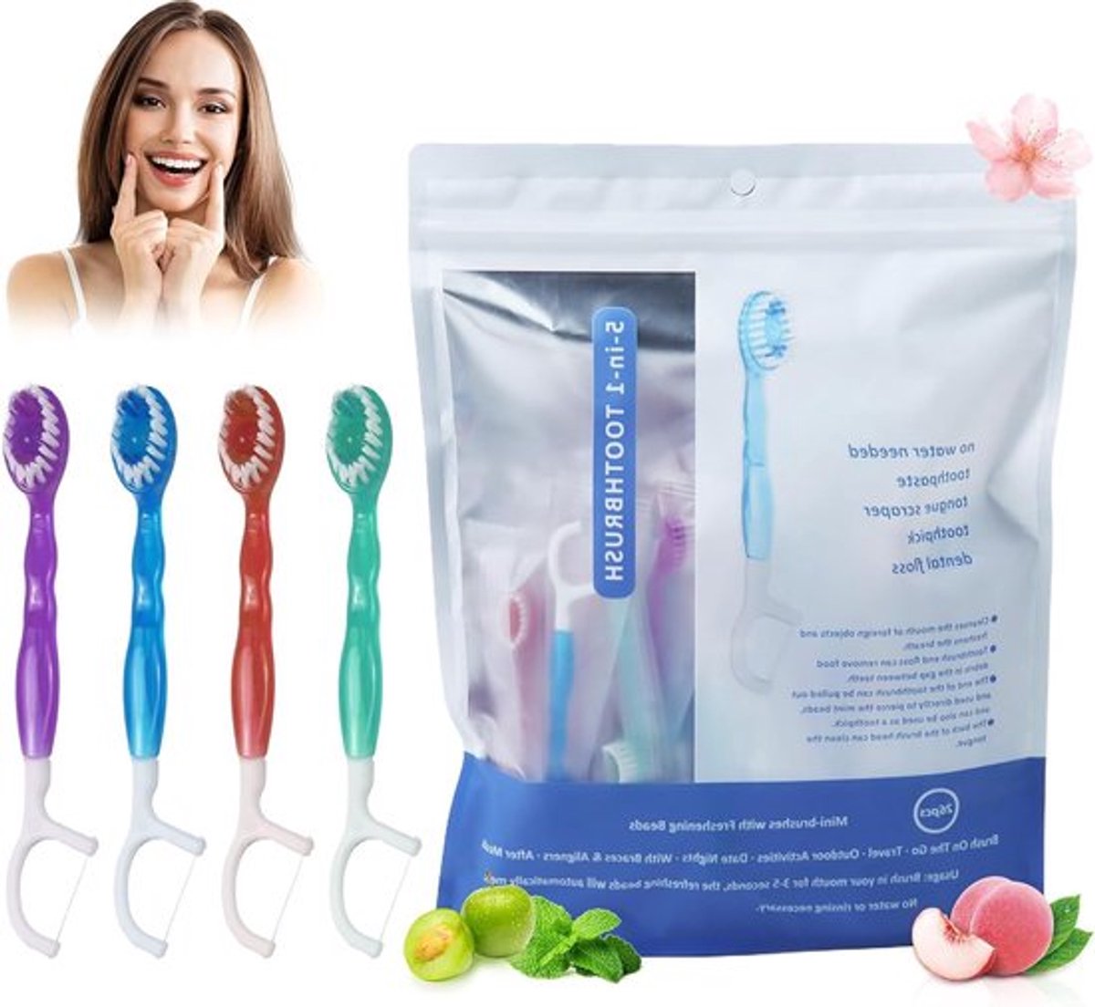 Verpakking van 26 Wegwerp Tandenborstels met Tandpasta, Ideaal voor Reizen, Inclusief Flosser en Tongschraper