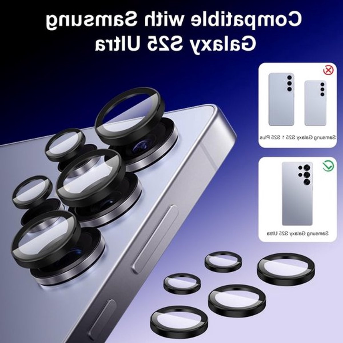 Set van 2 Camerabeschermers voor Samsung Galaxy S25 Ultra - 9H-hardheid, krasbestendig, getemperd glas lensbescherming en schermbeveiliging (Zwart)