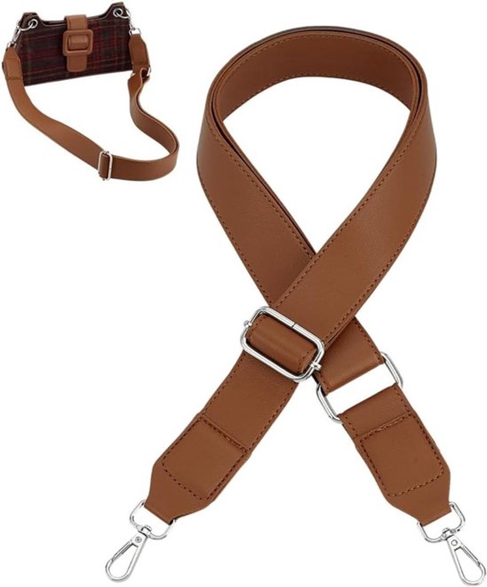 Verstelbare Leren Tas Handgreep 0.81~1.37m Bruin Handtasriem 3.8cm Breed PU Leren Portemonnee Riempje voor Dames Handtassen met Platinum Gesp