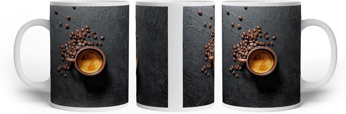 Koffiemok - Espressokop Koffiekopje - Ochtendkoffie Genieten - Krasbestendige Print - 300 ml - Wit