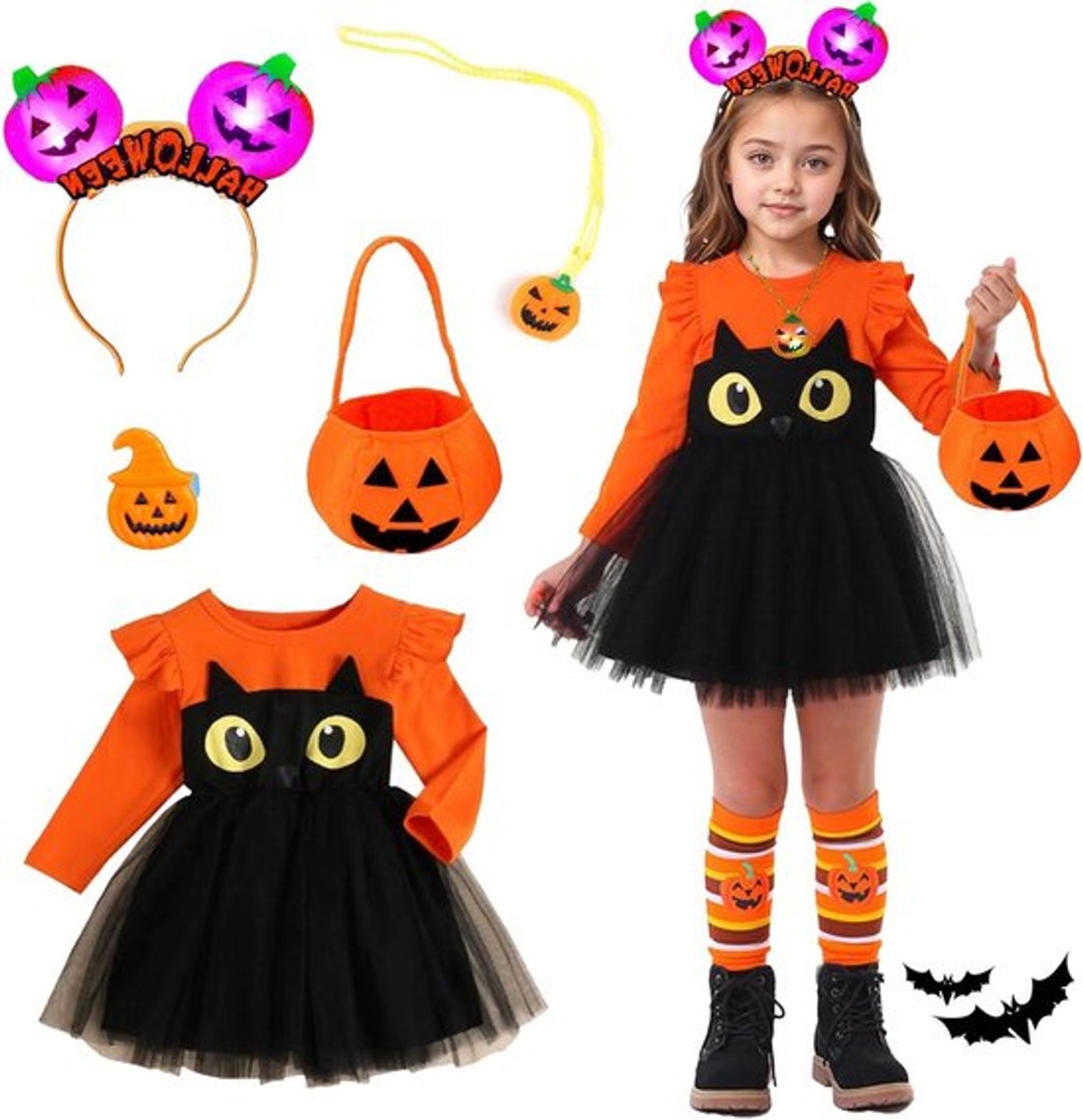 Halloween Pompoen Kostuum voor Kinderen - Lange Mouwen Oranje Pompoen Outfit voor Feestjes, Cosplay en Thema Evenementen