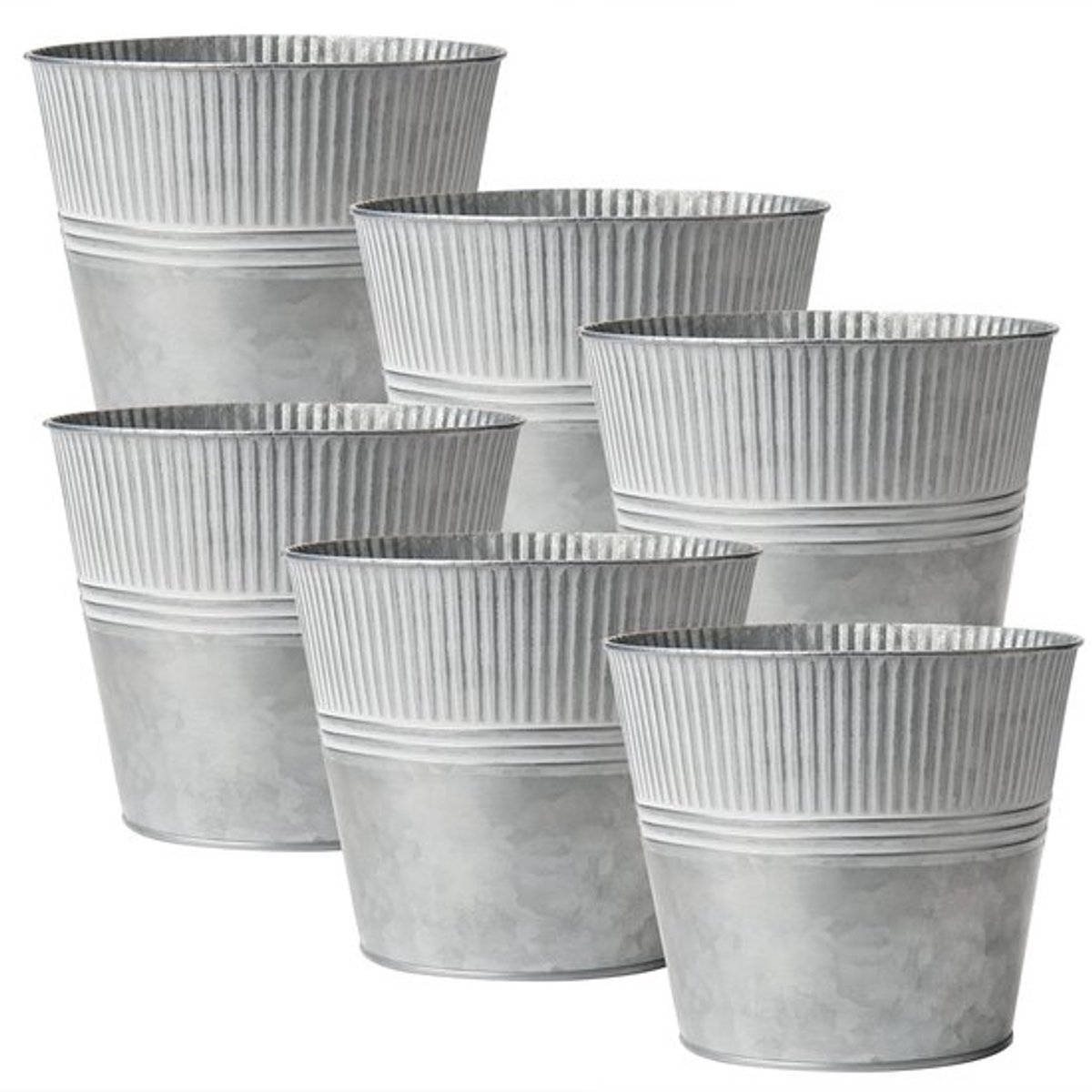 Plantenpot - Set van 6 - Gegalvaniseerde Plantenbakken - Metalen Bloempotten - Rustieke Container - Duurzaam en Stevig - Bloempot
