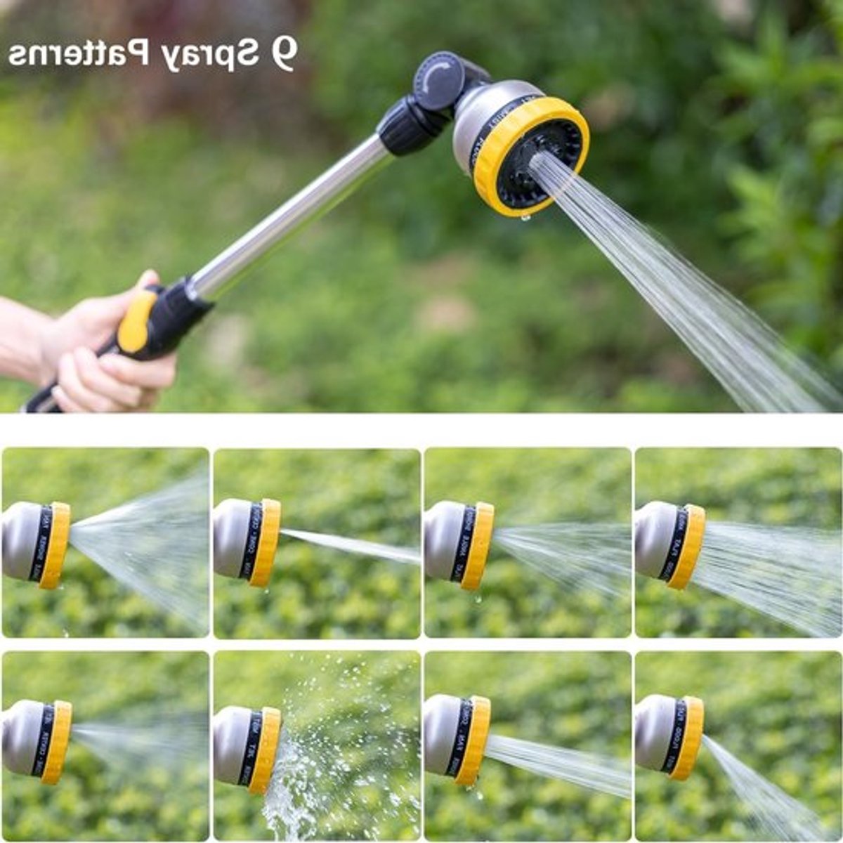 Draaibare gietstaaf van metaal met traploze duimknop voor tuinirrigatie en sproeisystemen, geel