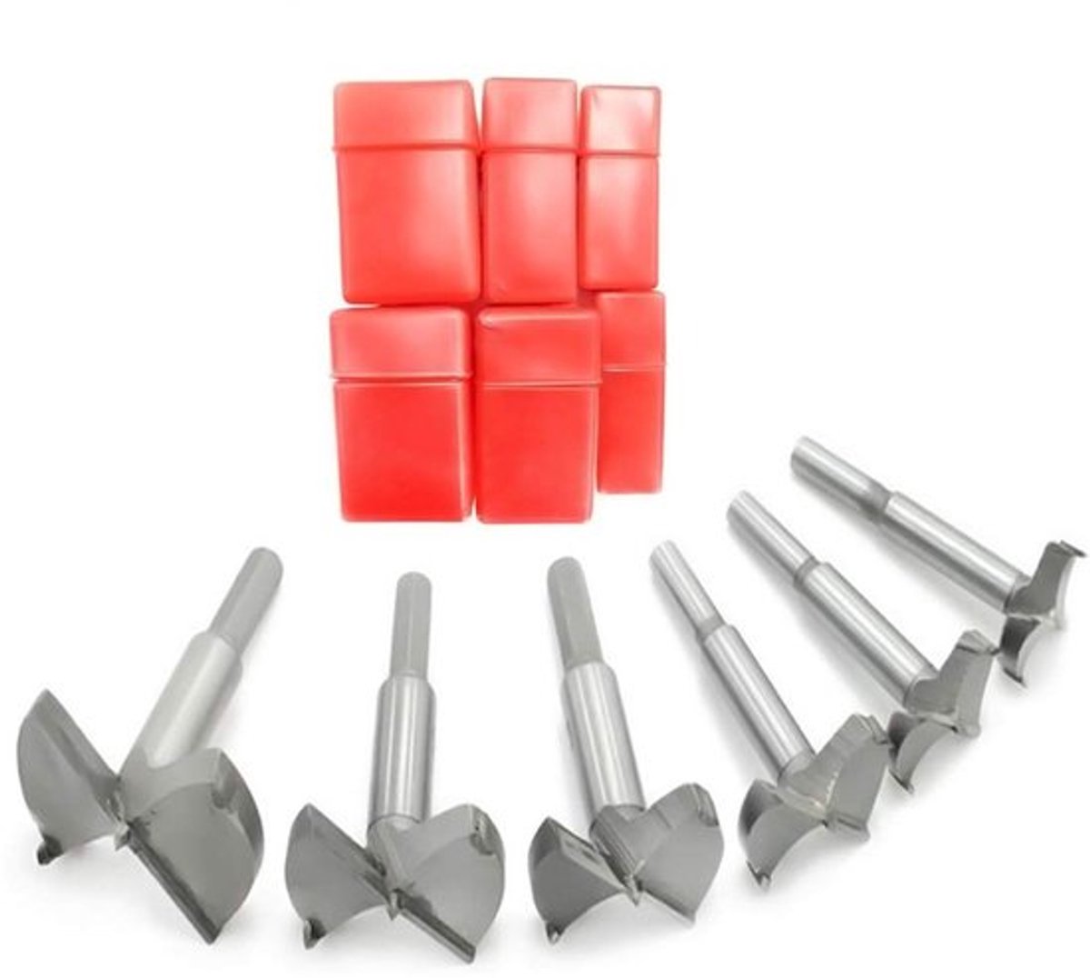 Forstner boor set 30-60 mm, 6-delig, vlakke vleugel, houtbewerking, carbide, hoge snelheid staal, perfect voor scharnieren en gaten boren