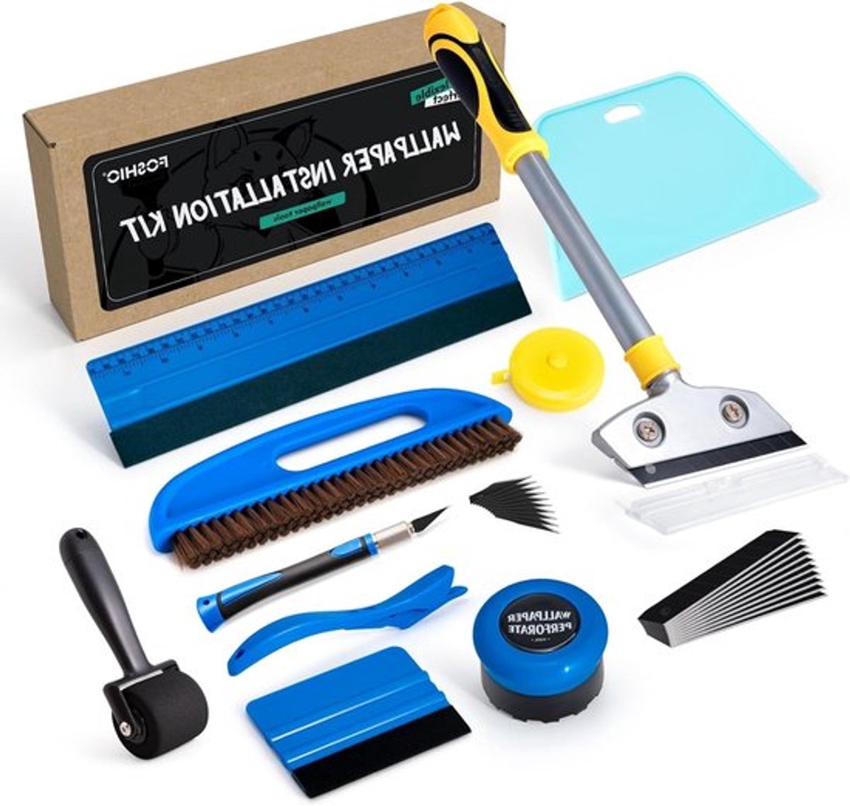 Professionele Behangtoolset met Smoothing Tool, Sponsrollers, Snijgereedschap en Perforator voor Perfecte Behangafwerking en Raamfolie Installatie