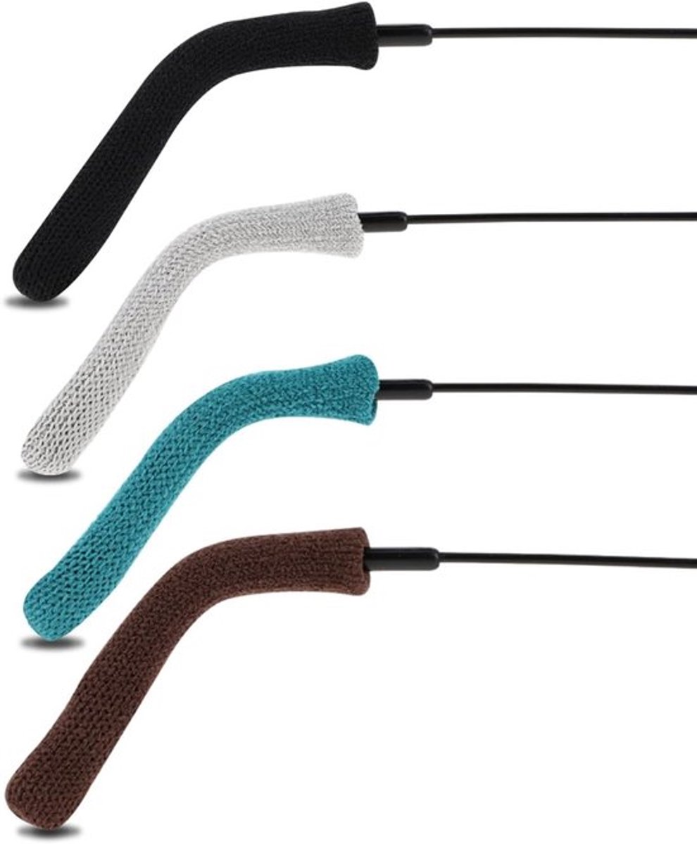 Zachte katoenen oorkussens voor brillen, anti-slip tempeltips en mouwhouders, 4 paar in verschillende kleuren