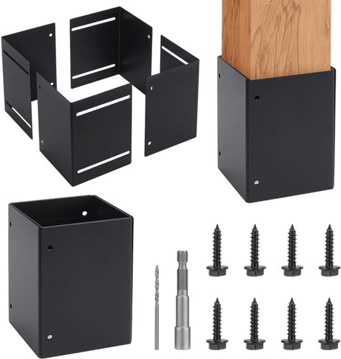Verstelbare Post Beschermers Set, 8.5-15.2 cm IJzeren Voeten met Schroeven voor Terrassen, Houten Hekken en Posten