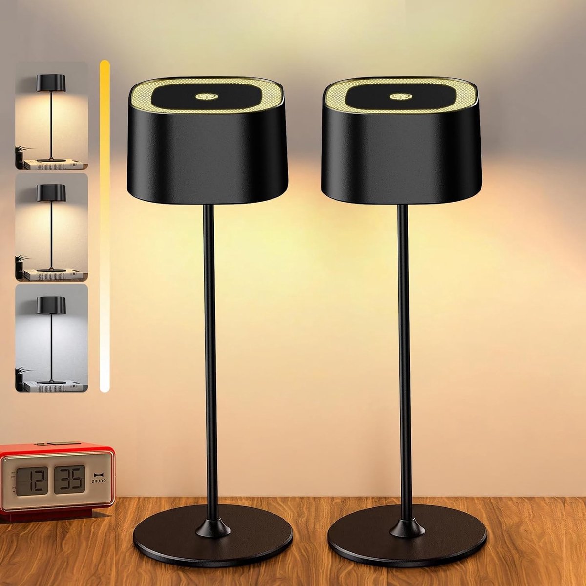 Dimbare LED Batterij Tafellamp - Zwart - 2 Verpakking - Draadloos en Oplaadbaar - Voor Binnen en Buiten