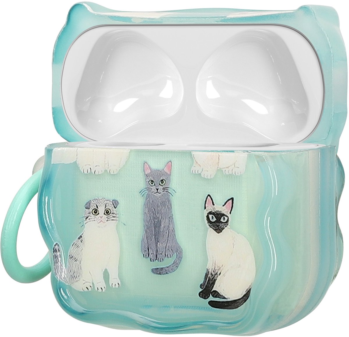 kwmobile In-Ear Oordopjes Case voor Apple Airpods 4 Case met Karabijnhaak - Headphones Case - Earphones Cover Etui - Verschillende kattenrassen design
