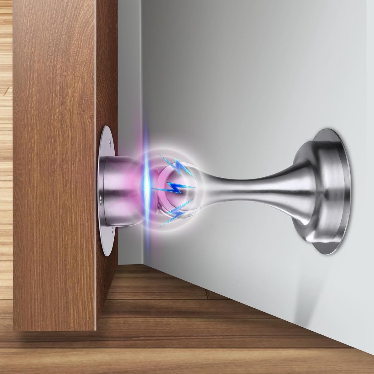 Magnetische Deurstoppers voor Binnen, 1 Pack Deurwiggen voor Plinten, Vloerdeurstoppers met Latch en 3M Plakband, Verborgen Schroeven en Magnetische Deursluiting