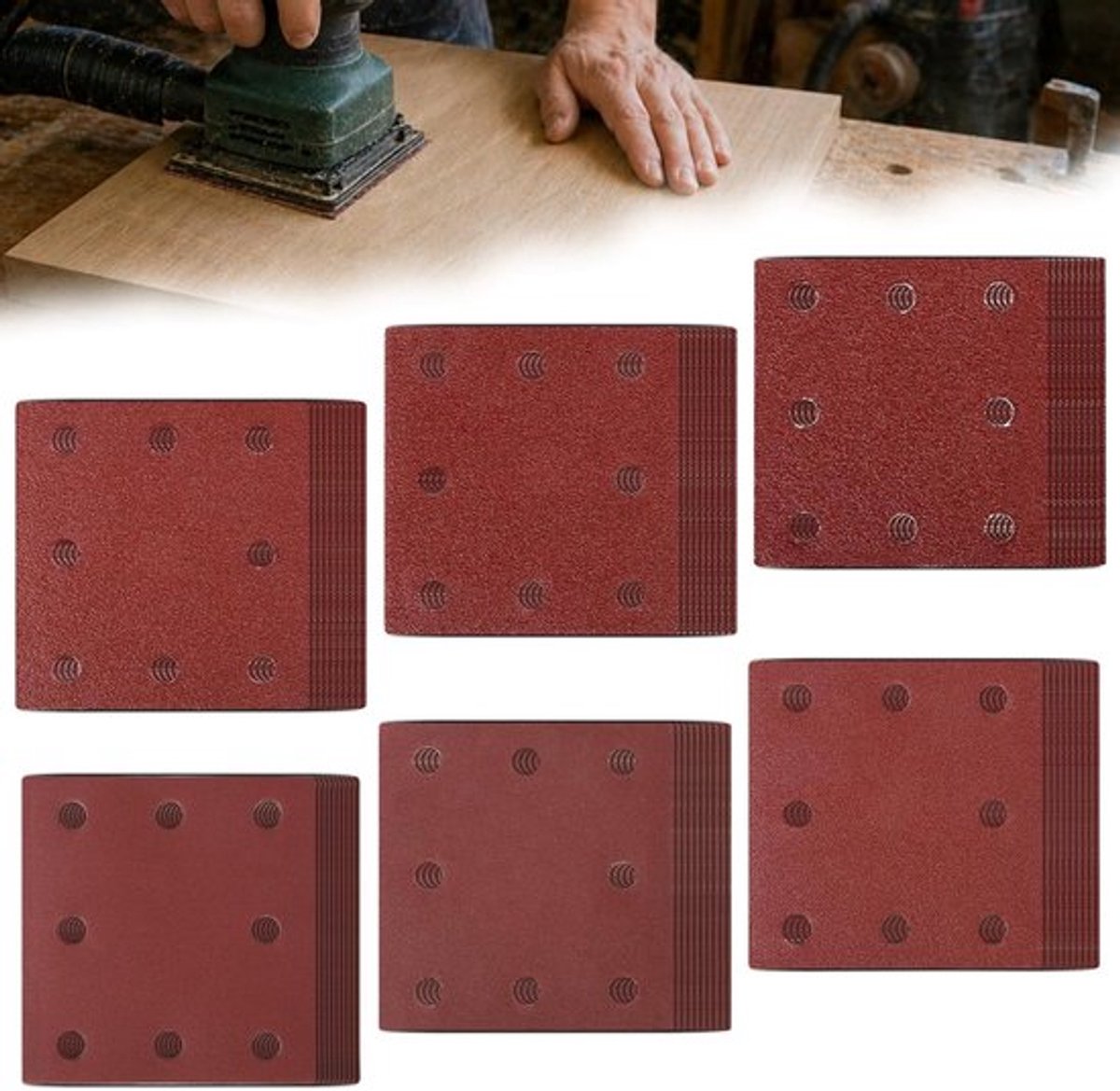 110x115mm schuurpapier klittenbandschijven kit met 60 stuks voor vlakschuurmachines - korrel 40/60/80/120/180/240 voor hout, metaal en kunststof