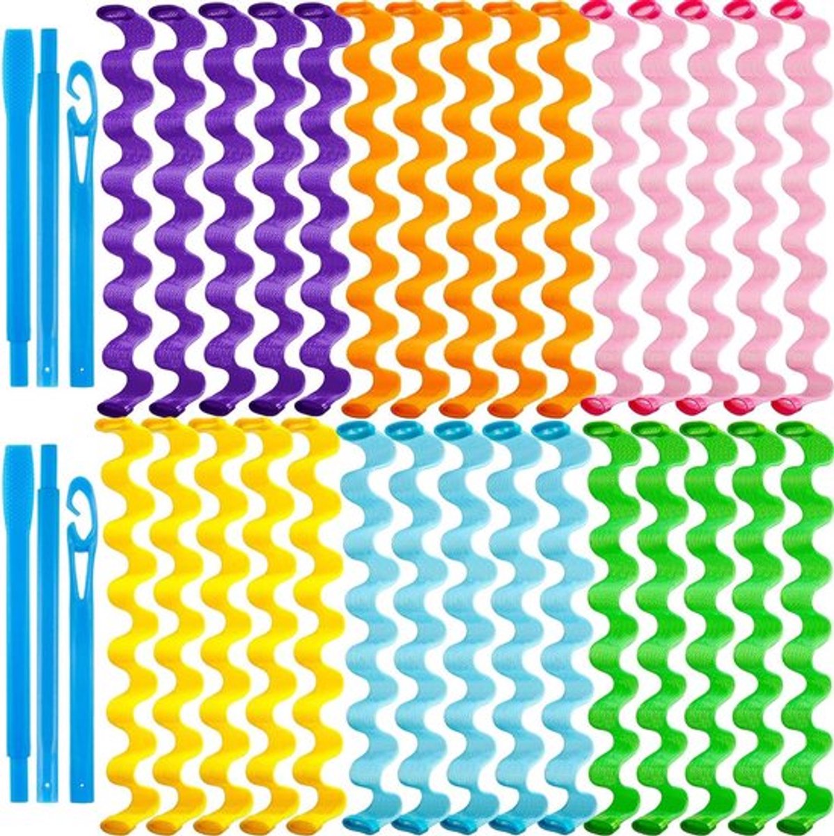 Set van 30 Spiraal Haarrollers voor hittevrije krullen met 2 stylinghaken voor diverse haarstijlen (50 cm)