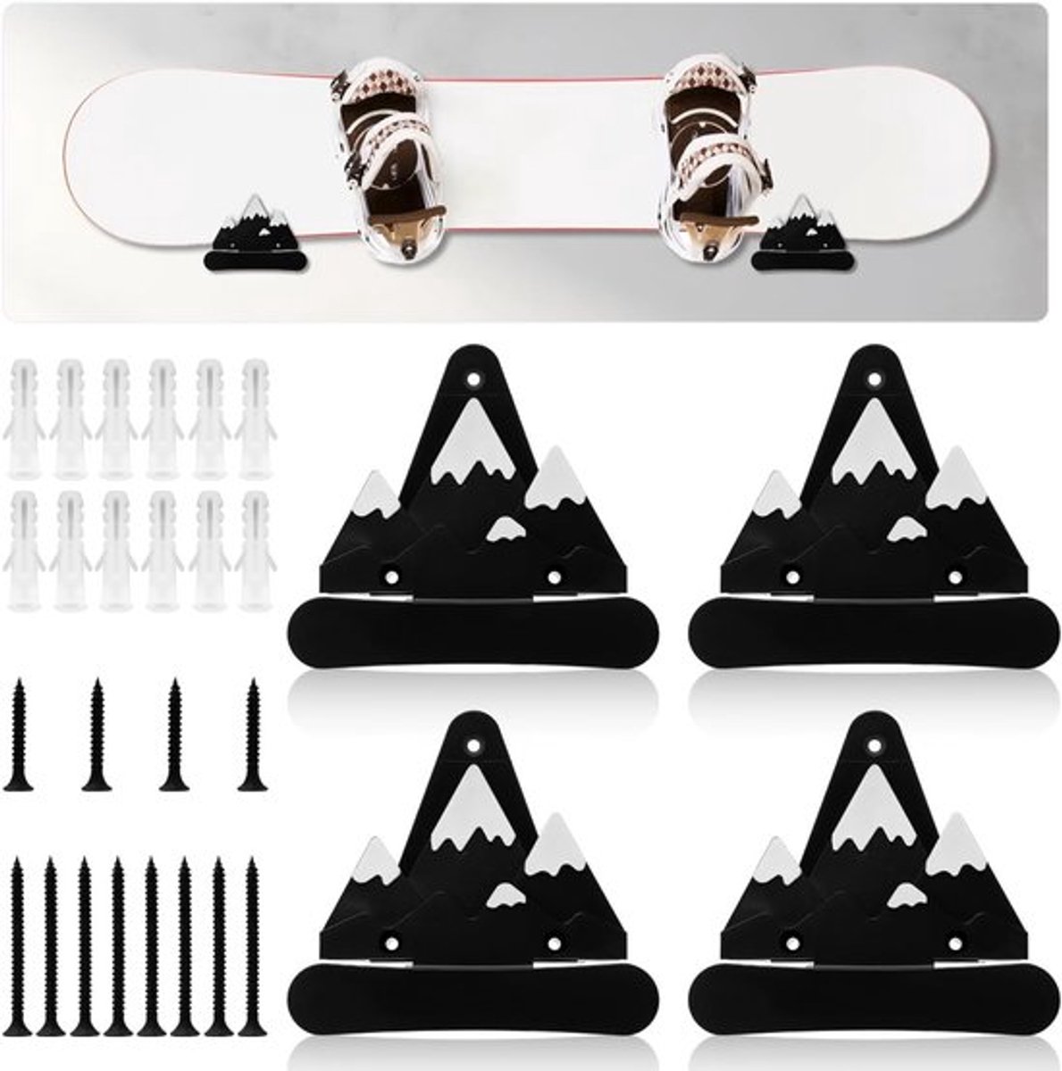 Snowboard Wandrek met 4 Haken voor Opberging en Tentoonstelling van Snowboards in Kamer of Garage