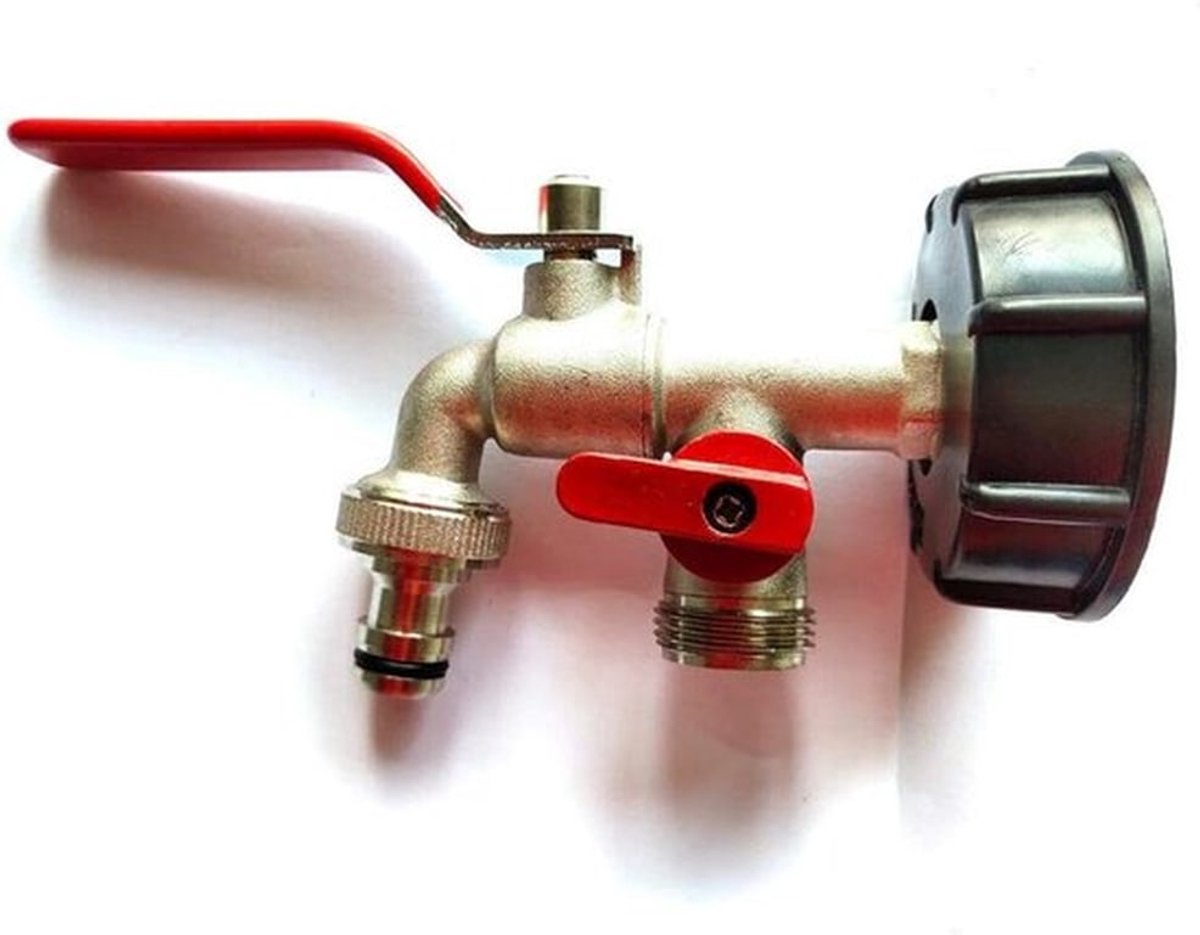 Dubbele Afvoerkraan 1/2 Inch met Twee Slangkoppelingen voor Tuin, Huis en Industrie - Ideaal voor Waterafvoer en Irrigatie