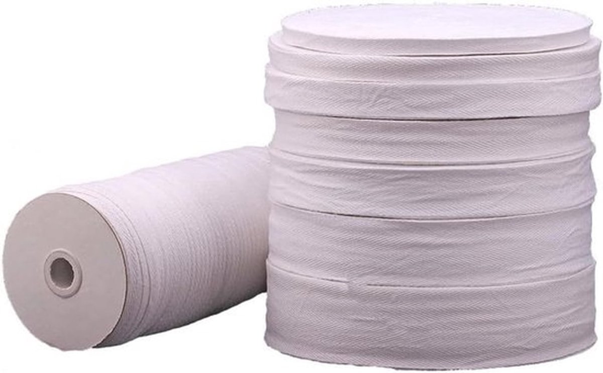 Katoenen geweven 50 m rol naaigaren tape voor DIY-creaties - gebogen lint, twilllinten en visgraatlint in wit 4 cm