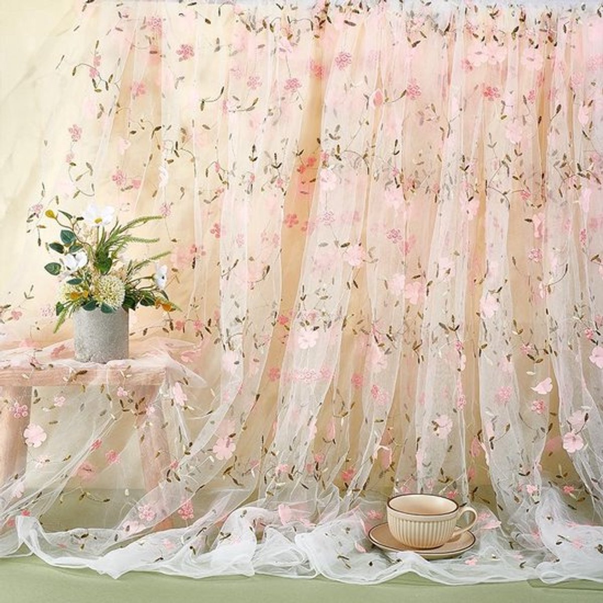6 Yards Geborduurd Bloemenstof, 1.3m Brede Geborduurde Kant, Zacht Tulle Materiaal voor Jurken, Creatieve Projecten en Draperies, Roze