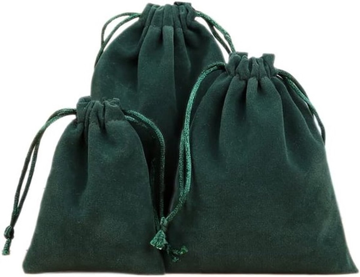 Set van 12 Fluwelen Pouches voor Sieraden, Kleine Trekkoord Tassen, Cadeauverpakkingen voor Verjaardag, Bruiloft en Feestjes - 20 x 25 cm, Donkergroen